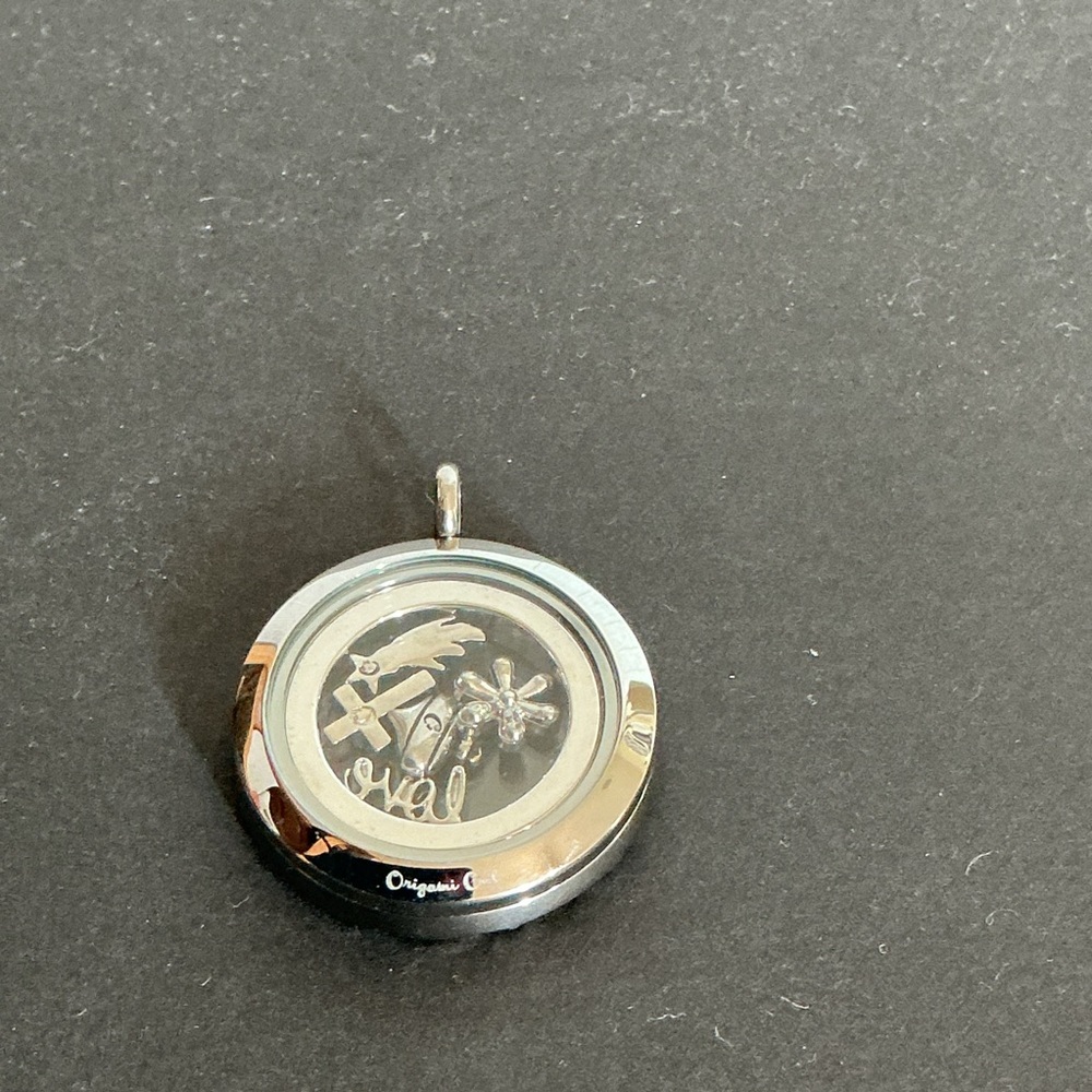 Origami Owl Silver Toned Locket W/ Cross, Love, Flower, Ornament, & Star Charms - Picture 3 of 4